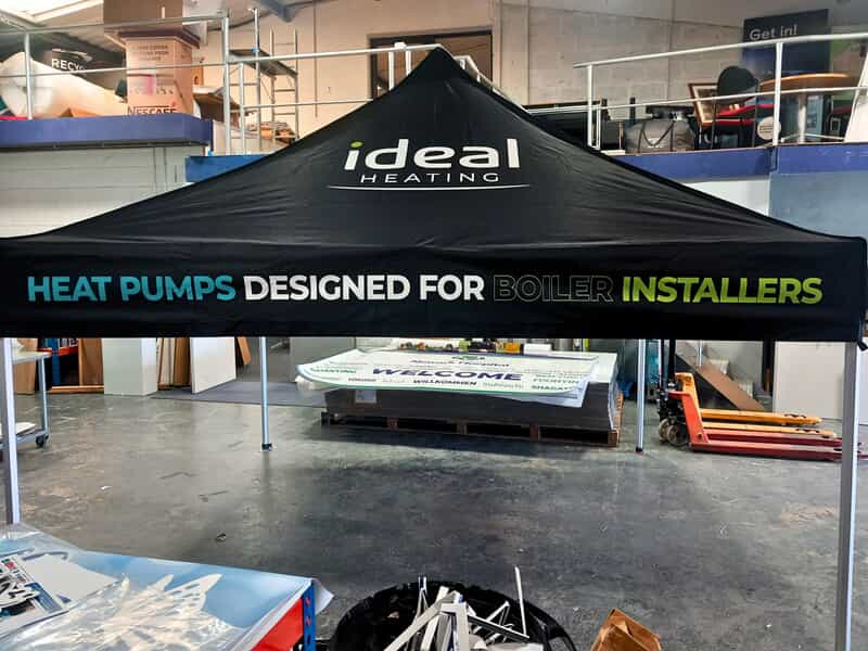 An image of the tent graphics for Ideal Heating.